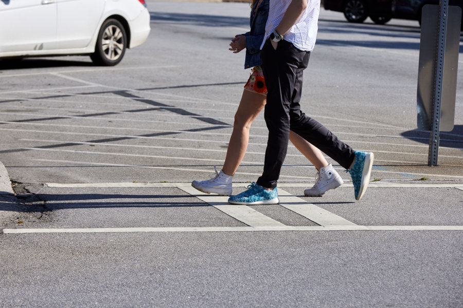 couple walking in street 